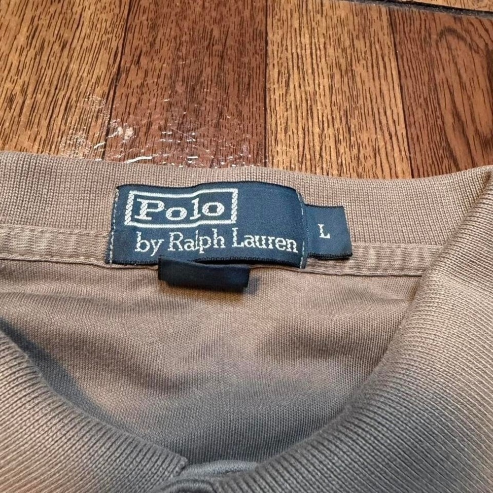 Polo Ralph Lauren Beige Brown Vtg Button Dress Polo Shirt Large - Picture 3 of 5